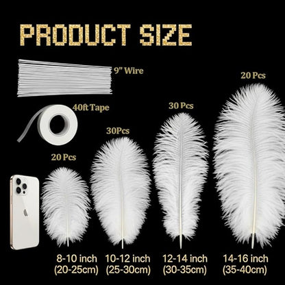 Lamar 100 Pcs White Ostrich Feathers 14-16'' 12-14'' 10-12'' 8-10'' Bulk for Wedding Centerpieces, Event Decor, Floral Arrangement, Home Decor (White)