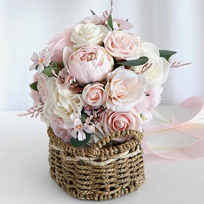 S_SSOY Wedding Bouquet Bride,Bride Bridal Bouquet Bridesmaid Artificial Flowers for Ceremony Anniversary Party Bridal Shower Decoration Wedding Bouquets (Pink)