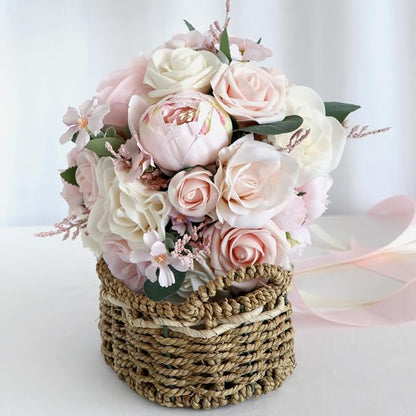 S_SSOY Wedding Bouquet Bride,Bride Bridal Bouquet Bridesmaid Artificial Flowers for Ceremony Anniversary Party Bridal Shower Decoration Wedding Bouquets (Pink)