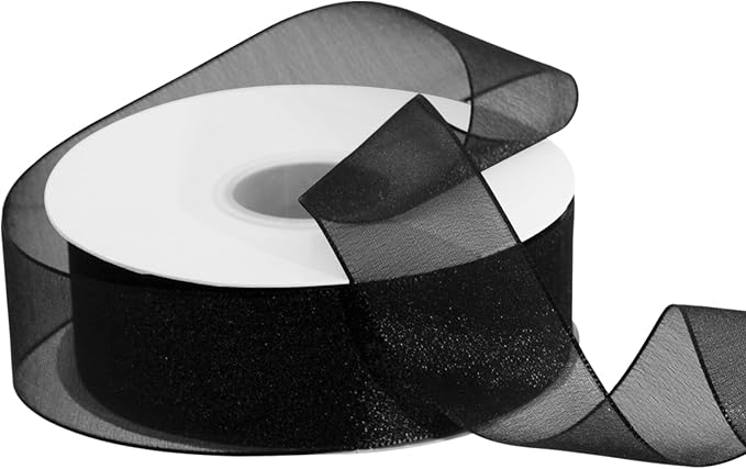 Sheer Organza Ribbon 1-1/2 Inch Chiffon Ribbons for Bouquets Garland, Gift Wrapping, 50 Yards/Roll (Black)