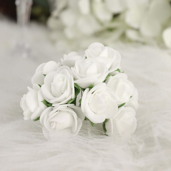 Efavormart 48 Roses | 4" Tall White Real Touch Artificial DIY Foam Rose Flowers with Stem, Craft Rose Buds