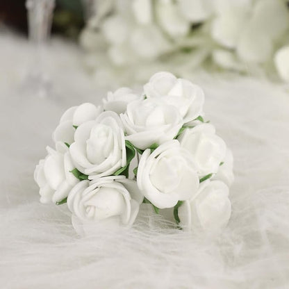Efavormart 48 Roses | 4" Tall White Real Touch Artificial DIY Foam Rose Flowers with Stem, Craft Rose Buds