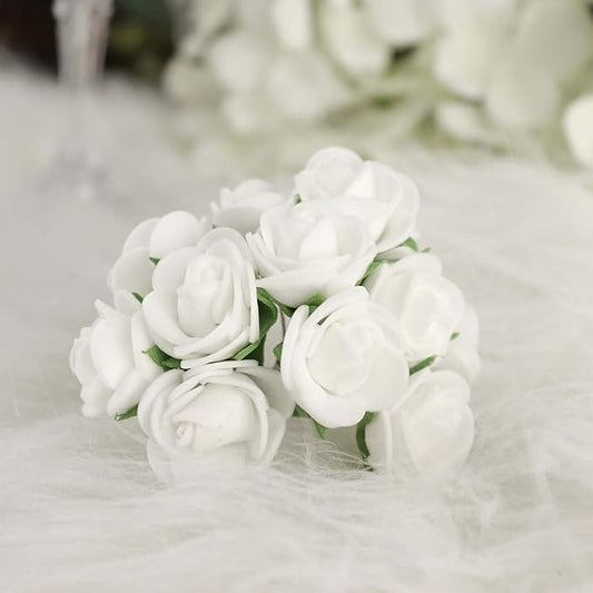 Efavormart 48 Roses | 4" Tall White Real Touch Artificial DIY Foam Rose Flowers with Stem, Craft Rose Buds