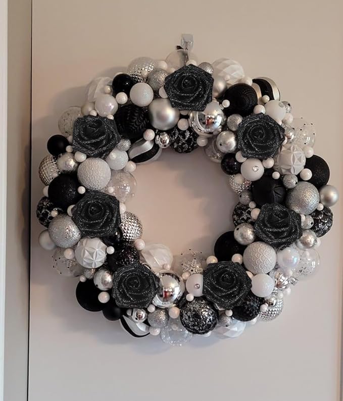 Fake Black Roses 30PCS Glitter Roses 3.15" Artificial Foam Flowers for Wedding Christmas DIY Wreath Home Table Floral Arrangement(Black)