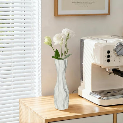 White Sculptural Ceramic Vase, Modern Irregular Shape Decorative Vase for Home Decor, Minimalist Artistic Tabletop Centerpiece for Living Room Bedroom Office