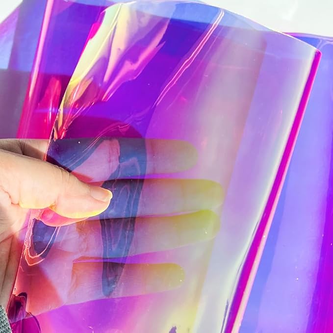 ONEART | 16 Gauge Holographic Iridescent Plastic Vinyl, 16"x54" Transparent Vinyl Fabric-Violet