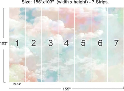 Wall Mural - 3D Wallpaper Decoration, Pink Clouds, 155" x 103" (Not Self-Adhesive)