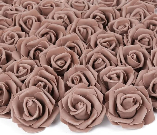 Artificial Rose Flower Heads, 100pcsDark Brown Roses Artificial Flower Foam Rose for DIY Wedding Bouquets Centerpieces Arrangements Party Baby Shower Home Decor (Stemless,Dark Brown)