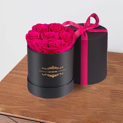 NATROSES 7 Piece Preserved Roses in a Box, Preserved Flowers for Birthday, Flower Gifts for Mothers Day (Hot Pink)