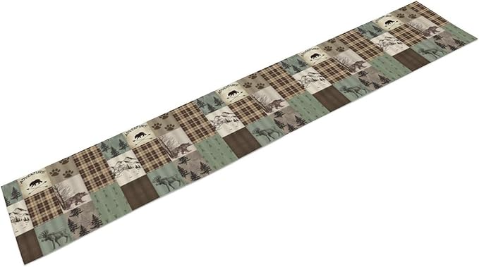 Rustic Moose Deer Bear Table Runner, Retro Vintage Bear Cottage Country Style Cabin Farmhouse Dinner Runner for Home Kitchen Dining Table Decoration 13"x90"