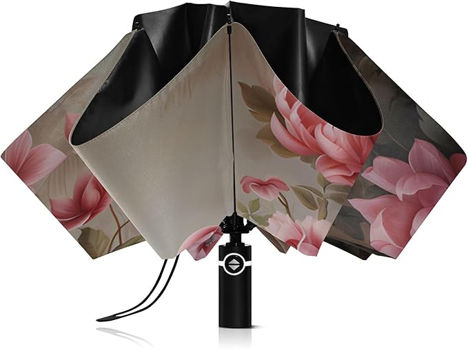 Automatic Folding Umbrella Windproof Strong, UV Protection Compact Floral Hydrangea Hummingbird Sun Rain Sun Rain Travel Umbrellas for Women Men