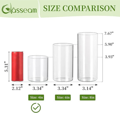 Glasseam Cylinder Vases for Centerpieces, Set of 6 Clear Glass Vases for Flowers, Modern Small Floating Candle Vase Decor, Decorative Hurricane Candle Holders for Home Wedding Table Decorations, 4in