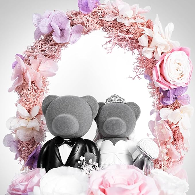 JoyFlower Preserved Flower Rose Gift Rose Bear Gift Box, Wedding Gifts for Friend, Teddy Bear Rose Gift Box for Wedding Decortion, Rose Bear Gift for Women, Flower Bear Gift for Wedding Decor