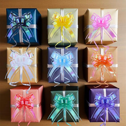 Bows for Gift Wrapping, Iridescent Colorful Pull Bow Assortment (10 Unique Colors, 6 Inches), Perfect Decoration for Gift Basket, Boxes, Birthdays, Weddings, Christmas, Easter