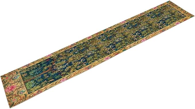 William Morris Table Runner, Boho Rustic Ethnic Tree of Life Flower Original Design Print Table Runner for Home Party Dining Room Kitchen Decor 13x120 Inch