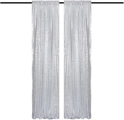 Silver Sequin Backdrop Curtains 2FTx8FT 2 Panels Sparkle Backdrop Curtain Drapes Glitter Backdrop Photo Background for Wedding Baby Shower Xmas Birthday Parties