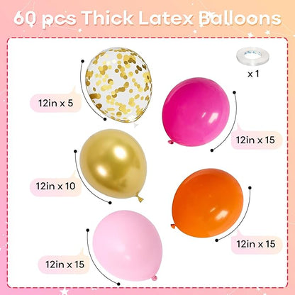 Pink and Orange Balloons 12 Inch Pastel Hot Pink Orange Latex Balloon with Gold Confetti Helium Party Balloons for Tropical Fall Birthday Halloween Baby Shower Thanksgiving Decoration
