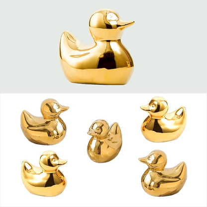 Golden Ceramic Duck Figurines，Home Decor Animal Sculptures and Statues Handmade Artware Decor,Mini Duck Sets 3 PCS