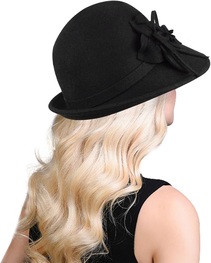 Bellady Women's Elegant Flower Wool Cloche Bucket Bowler Hat
