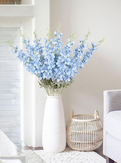 8PCS Blue Delphinium Artificial Flowers Larkspur Fake Flowers 33.5in Long Stem Faux Silk Flowers Bulk for Tall Vase for Home Wedding Floral Arrangement Centerpiece Table Decorations (Baby Blue)