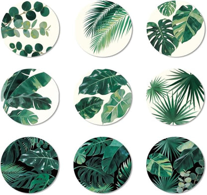 ANATTASOUL Coasters Set of 9 Tropical Leaves Pattern Colorful Wooden Coasters Bulk Round Housewarming Gift for New Home, 3.9" Decorative Coffee Table Protection for Farmhouse Bar House Decor