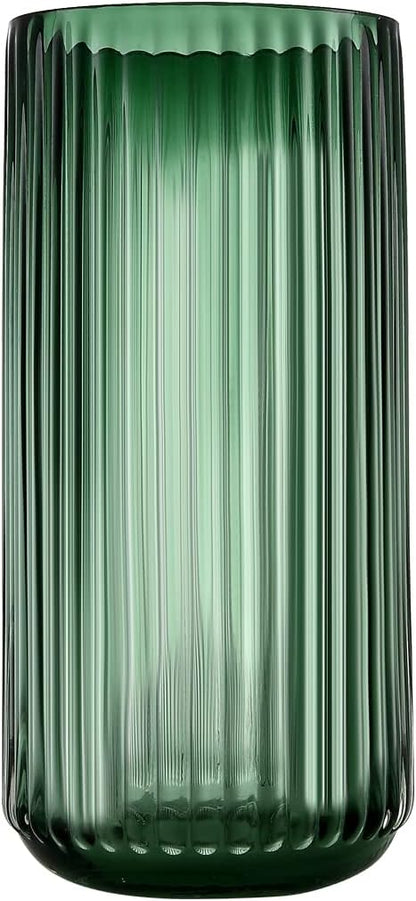 Small Cylinder Ribbed Green Glass Flower Vase for Farmhouse Dining Table Centerpieces Decor