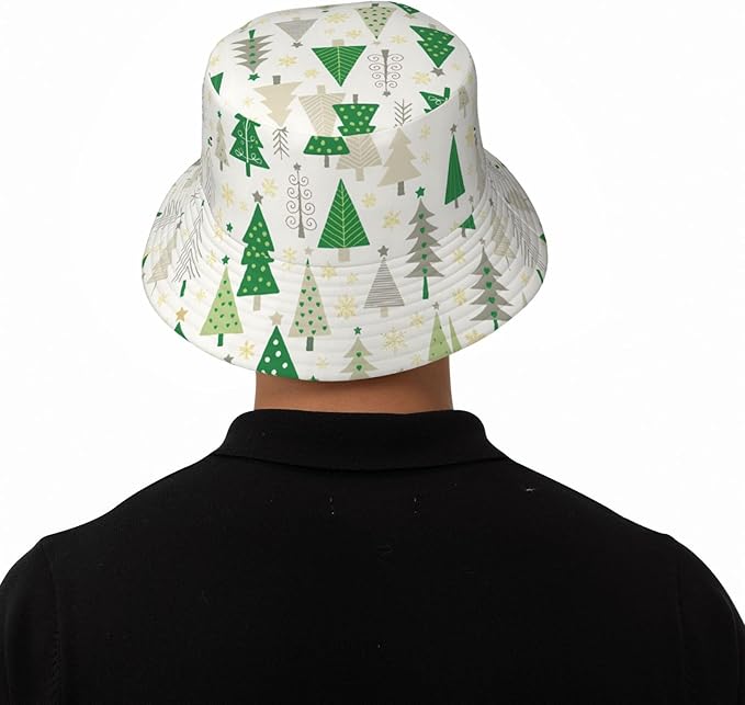 Christmas Navy Blue Tree Bucket Hat Novelty Sun Hats Trendy Fisherman Cap for Men and Women
