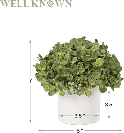 Hydrangea Fake Flowers in Vase, Artificial Flowers with Ceramic Vase Small Faux Potted Plant Arrangements for Bathroom Home Desk Kitchen Counter Vanity Shelf Coffee Table Centerpiece Decor (Green)