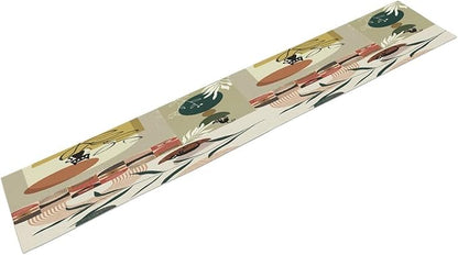 Mid Century Table Runner,Abstract Boho Plant Leaf Botanical Cat Modern Geometric Pattern Print Burlap for Hotel Indoors Outdoor Dining Room Kitchen Home Decor, 13x80in