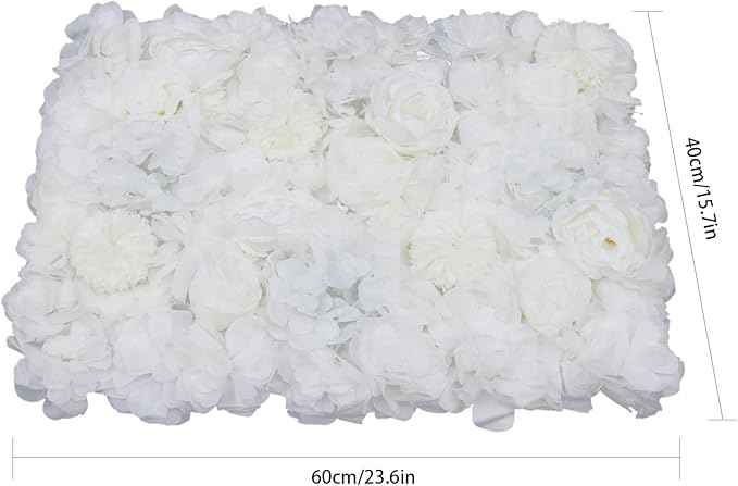 REHOUPTU 6PCs Flower Wall Panels Floral Backdrop, Realistic Flower Wall Decor, Silk Rose Wall, 23.6 * 15.7 in Artificial Flower Wall Backdrop Faux Flower Panel for Wedding, Home Decor (Ivory White)