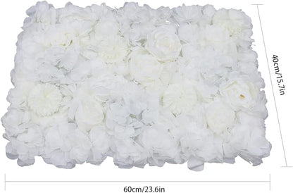 Artificial Flower Wall Panels, Silk Wedding Flower Wall Backdrop Panel, 3D Floral Panel Artificial Floral Wall Mat Flower Screen for Photo Party Wedding Wall Background Decor (6PCS Ivory White)