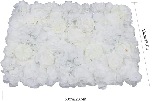 Artificial Flower Wall Panels, Silk Wedding Flower Wall Backdrop Panel, 3D Floral Panel Artificial Floral Wall Mat Flower Screen for Photo Party Wedding Wall Background Decor (6PCS Ivory White)