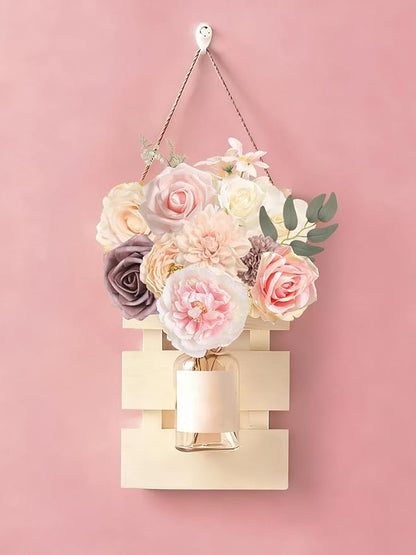 Artificial Flowers Combo Pink Mauve Fake Roses Silk Flowers with Stems for DIY Wedding Bridal Bouquets Floral Arrangement Table Centerpieces Cake Birthday Baby Shower Anniversary Home Decor