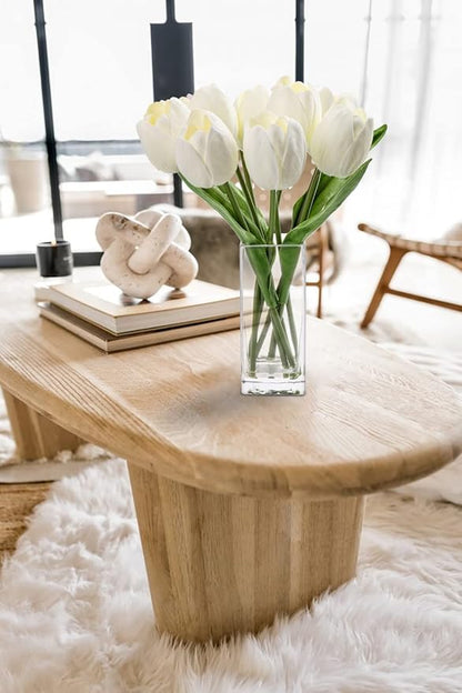 Briful Fake Flowers Artificial Tulip Flower White in Clear Vase, Real Touch Foam Tulip Arrangement Suitable for Home Office Decoration, Dining Table Centerpiece