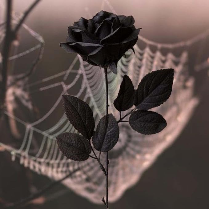 Laelfe 12 PCS Artificial Flowers Black Roses, Fake Silk Flower Long Stem Artificial Rose for Home Wedding Party Decorations(Black Halloween)