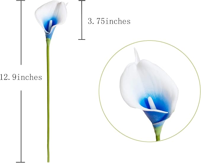 DuHouse 20Pcs Artificial Calla Lily Flower Real Touch Latex Flowers for DIY Wedding Bouquet Party Home Decor (Blue White)