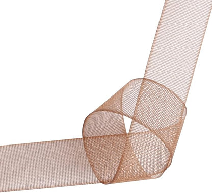 3/8 Inch Brown Shimmer Sheer Organza Ribbon Sheer Chiffon Ribbon 50 Yards-Roll Multiple Colors Available for Gift Wrapping Wedding Events Christmas Décor