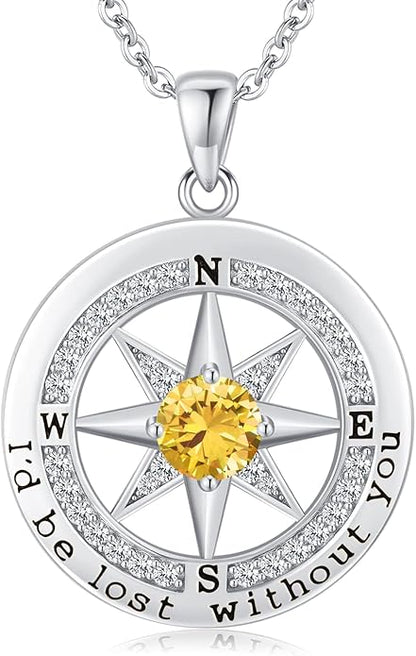 S925 Necklace Gift for Wife |Compass Jewelry |Women Anniversary |Sterling Silver |Girlfriend Birthday Gifts for Her Valentines |I'd be Lost without You |Jewel 18K Gold