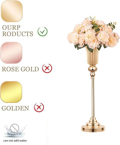 Gold Trumpet Vases for Table Centerpieces - 2 Pcs 22.4" Tall Versatile Metal Trumpet Vase Tabletop Flower Stand for Party Dinner Anniversary Ceremony Centerpiece Event
