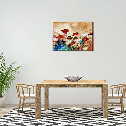 Wieco Art Giclee Canvas Prints Wall Art Blooming Poppies Modern Gallery Wrapped Grace Contemporary Flowers Artwork Colorful Floral Pictures Paintings Ready to Hang for Bathroom Home Decorations
