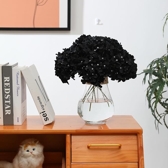 Tifuly Hydrangea Artificial Flowers -12 pcs Realistic Fake Hydrangea Silk Flowers with Stems Faux Hydrangea Flowers Heads for Office Home Party Wedding Centerpiece DIY Floral Decor（Black）