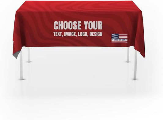 Custom Table Cloth for 4ft/5ft/6ft Table by BCB Print | Personalize with Business Logo/Image/Text | Trade Shows, Events & Weddings | HD Printed Custom Table Sign | Express Dispatch+Ship | Made in USA