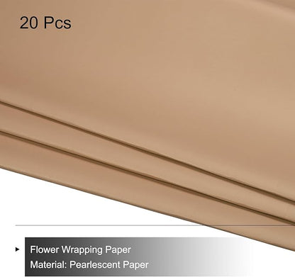 MECCANIXITY Pearlescent Film Flower Wrapping Paper 22.8x22.8 Inch Waterproof for DIY Crafts, Gift/Gift Box Packaging Coffee Color Pack of 20