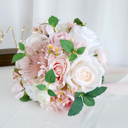 S_SSOY Wedding Bouquet Bride,Bride Bridal Bouquet Bridesmaid Artificial Flowers for Ceremony Anniversary Party Bridal Shower Decoration Wedding Bouquets (Pink White)