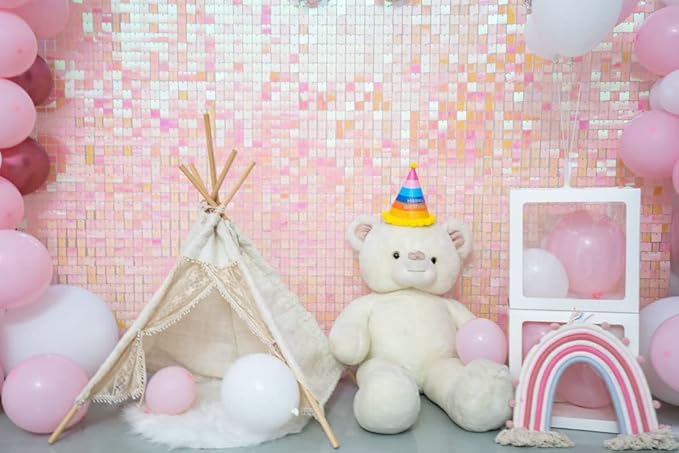 Kate Square Rainbow Pink Sequin Wall Panels Wedding Decoration Wall Shimmer Birthday Party (Pack of 12)