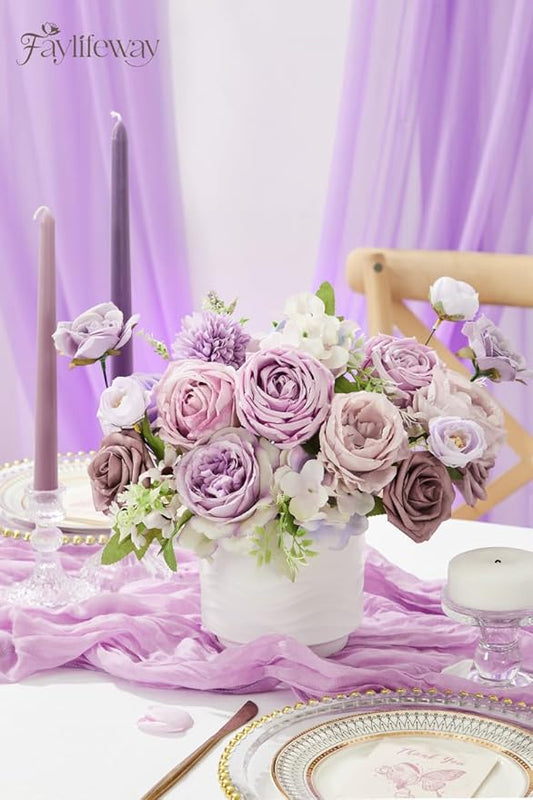 Artificial Flowers, Light Purple Flowers for DIY Wedding Bridal Bouquets, Fake Cake Flowers for Centerpieces,Baby Shower, Table Arrangement, Home Party Decorations
