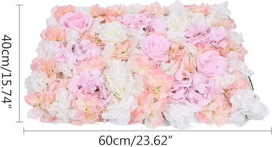 4Pcs 23.62"x 15.74" Artificial Flower Wall Panels,Flower Wall Mat Silk Flower Panels for Outdoor Garden Backyard Fence Fence Privacy Screen and Indoor Wall Decor(Light Pink,4Pcs)