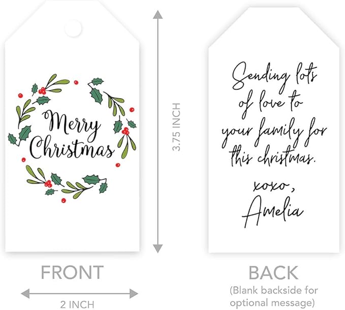 Andaz Press Christmas Holiday Season Classic Gift Tags, Merry Christmas to from Classic Favor Tags, Christmas Holly Wreath Design, for Holiday Events, Parties, and Favors, 60-Pack
