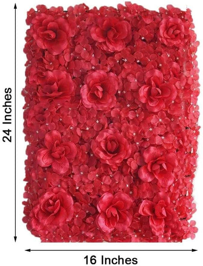 Efavormart 4 Pack 11 Sq ft. UV Protected RED 3D Silk Rose & Hydrangea Flower Panel Wall Mat for DIY Party Centerpieces Decor