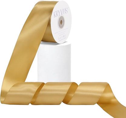 Light Gold Satin Ribbon, Double Faced 2 Inch X 25 Yards Light Gold Ribbon, Premium Satin Ribbon for Gift Wrapping, Crafts, Hair Bow Making, Sewing, Flower Bouquet, Wedding Party Decor